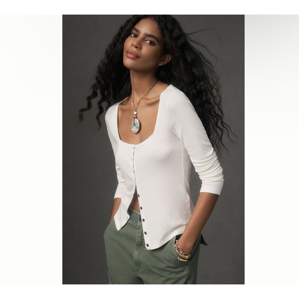 Anthropologie Maeve White Button-Up Shirt